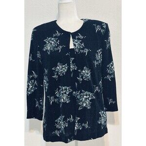 Alex Evenings Size L Sequined Mandarin Collar 3/4 Sleeve Twinset Floral Feminine